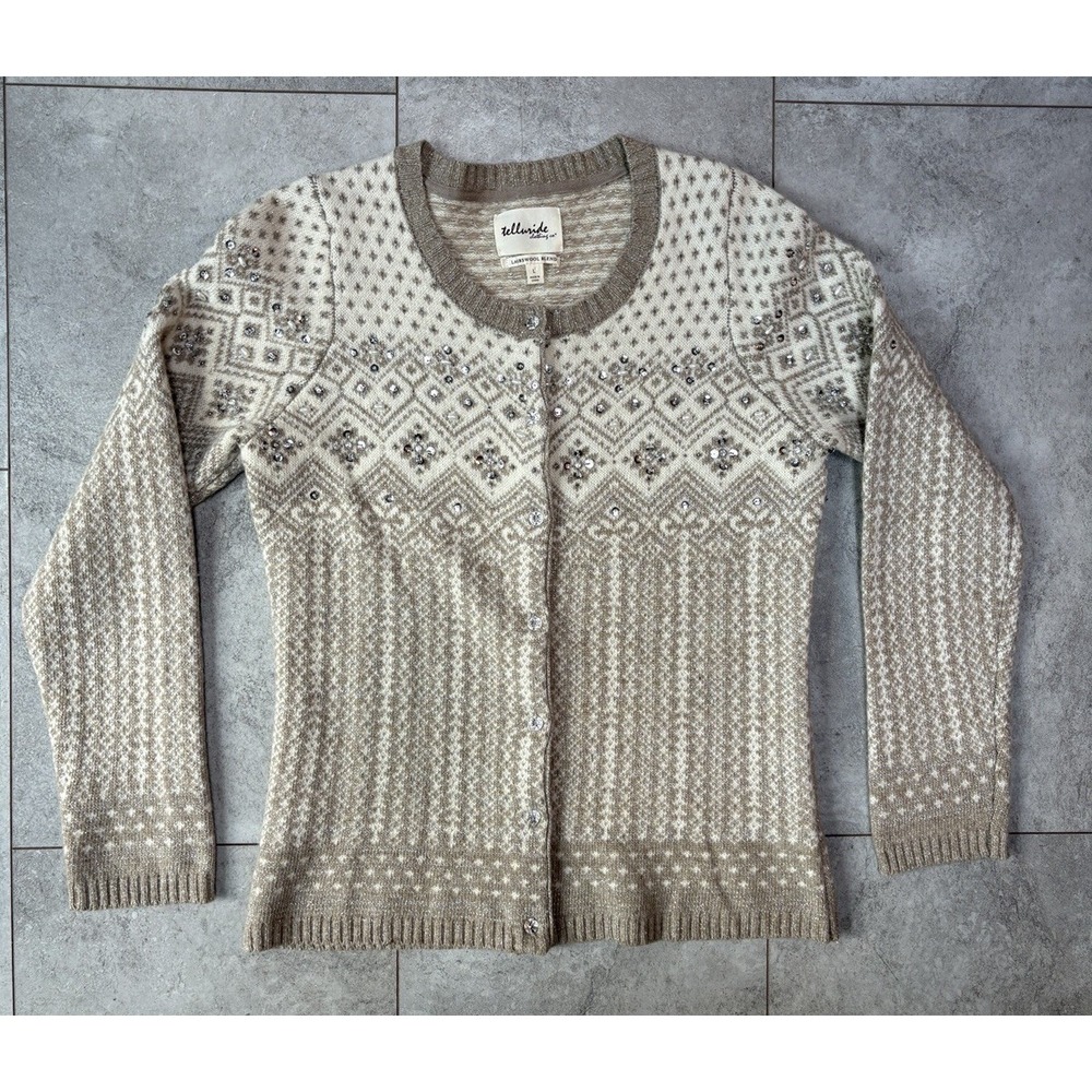 Telluride Clothing Co Women's L Lambswool Blend Fair Isle Cardigan Rustic Cozy